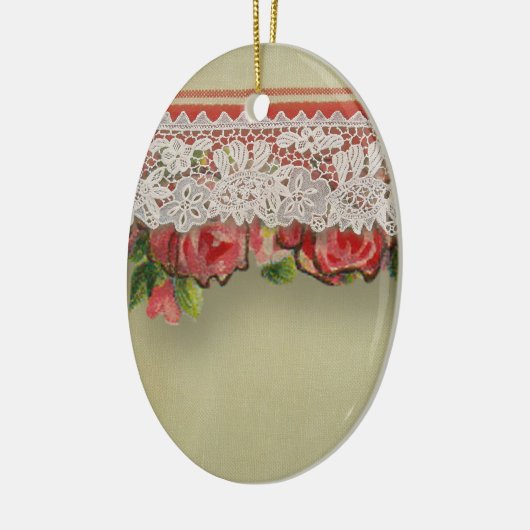 Antiek Rozen kant rustieke rode Victoriaans Burlap Keramisch Ornament (Links)