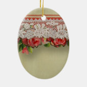 Antiek Rozen kant rustieke rode Victoriaans Burlap Keramisch Ornament (Achterkant)