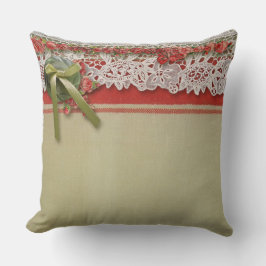 Antiek Rozen kant rustieke rode Victoriaans Burlap Kussen