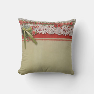 Antiek Rozen kant rustieke rode Victoriaans Burlap Kussen