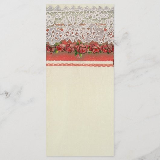 Antiek Rozen kant rustieke rode Victoriaans Burlap Menu (Achterkant)