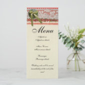 Antiek Rozen kant rustieke rode Victoriaans Burlap Menu (Staand voorkant)