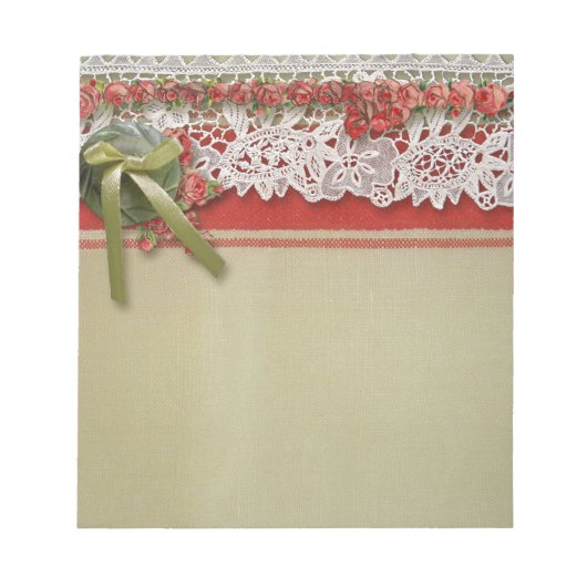 Antiek Rozen kant rustieke rode Victoriaans Burlap Notitieblok (Voorkant)