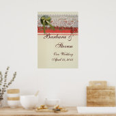 Antiek Rozen kant rustieke rode Victoriaans Burlap Poster (Keuken)