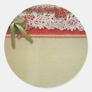 Antiek Rozen kant rustieke rode Victoriaans Burlap Ronde Sticker