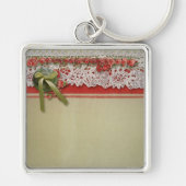 Antiek Rozen kant rustieke rode Victoriaans Burlap Sleutelhanger (Voorkant)