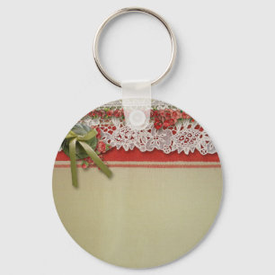 Antiek Rozen kant rustieke rode Victoriaans Burlap Sleutelhanger