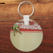 Antiek Rozen kant rustieke rode Victoriaans Burlap Sleutelhanger (Voorkant)