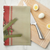 Antiek Rozen kant rustieke rode Victoriaans Burlap Theedoek (Quarter Fold)