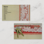 Antiek Rozen kant rustieke rode Victoriaans Burlap Visitekaartje (Voorkant / Achterkant)