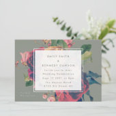 Antiek Rozen  Moss Green Wedding Kaart (Staand voorkant)