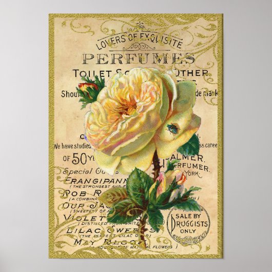 Antiek Rozen Parfume Butterflies Poster (Voorkant)