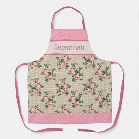 Antiek Rozen | Roze en witte pokadots Schort (Voorkant)