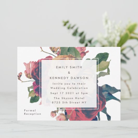 Antiek Rozen  uitnodiging tot het uitzenden van ee (Staand voorkant)