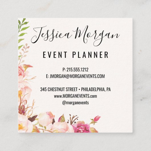 Antiek Rozen vierkante Visitekaartjes (Achterkant)