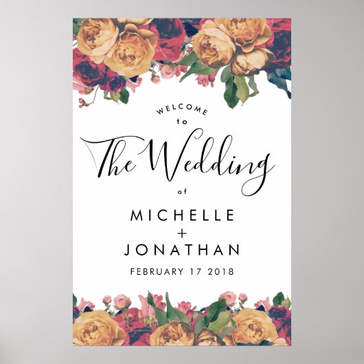 Antiek Rozen Vintage Wedding Welkomstteken Poster (Voorkant)