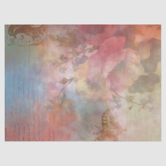 Antiek Rozen vlinder Ephemeral découpage Tissuepapier (Voorkant)