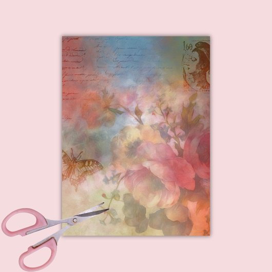 Antiek Rozen vlinder Ephemeral découpage Tissuepapier
