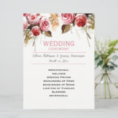 Antiek Rozen Waterverf Roze Bruiloft Programmakaart (Staand voorkant)