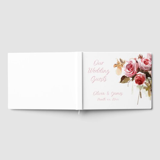 Antiek Rozen Waterverf Roze Bruiloft Receptie Gastenboek (Volledig)