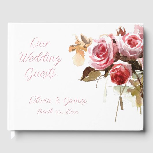 Antiek Rozen Waterverf Roze Bruiloft Receptie Gastenboek (Voorkant)