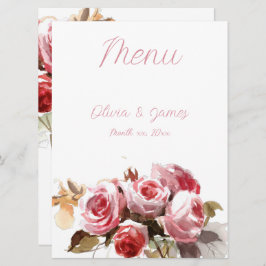 Antiek Rozen Waterverf Roze Bruiloft Receptie Menu