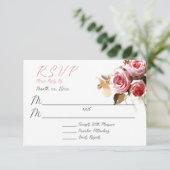 Antiek Rozen Waterverf Roze Bruiloft RSVP Kaartje (Staand voorkant)