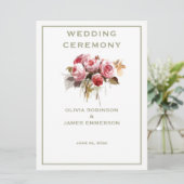 Antiek Rozen Waterverf Rozen Ceremonie Programma Programmakaart (Staand voorkant)