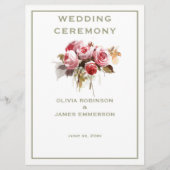 Antiek Rozen Waterverf Rozen Ceremonie Programma Programmakaart (Voorkant)