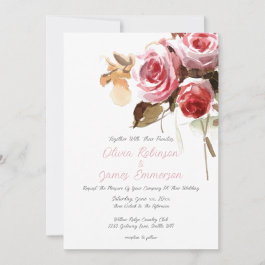 Antiek Rozen Waterverf Zacht Roze Bruiloft Kaart (Voorkant)