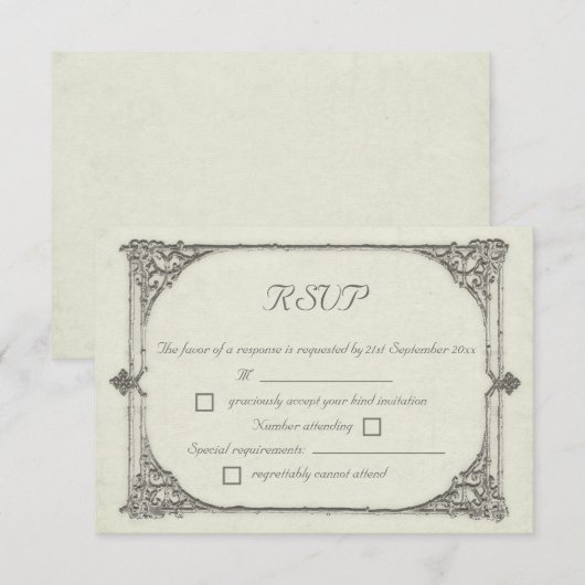 / Antiek RSVP-responskaarten voor Lijst stijl RSVP Kaartje (Voorkant / Achterkant)