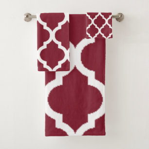 Antiek Ruby met White Quatrefoil Pattern Bad Handdoek