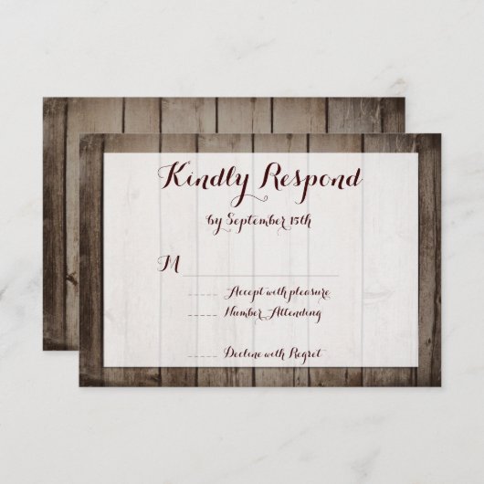 Antiek Rustic Country Wedding RSVP-kaarten RSVP Kaartje (Voorkant / Achterkant)