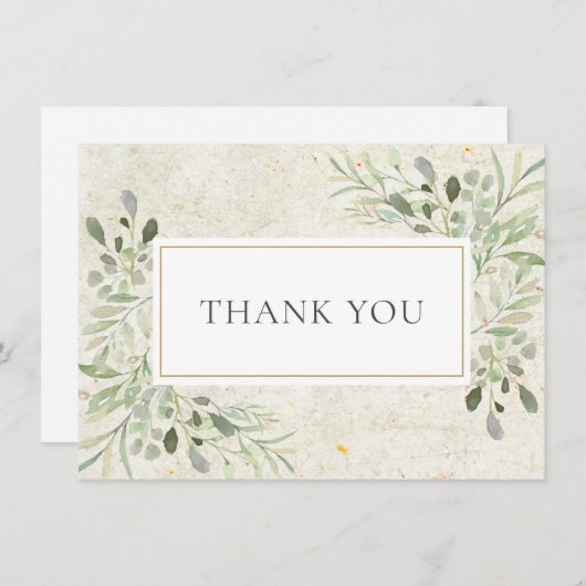 Antiek rustieke groene bladeren bedankkaart (Voorkant / Achterkant)