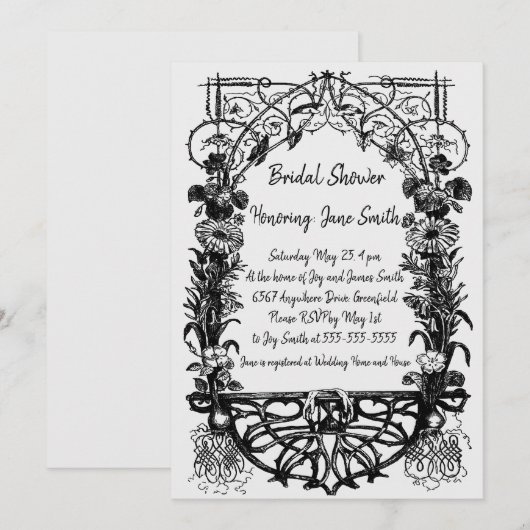 Antiek rustieke monochrome bloem kaart (Voorkant / Achterkant)