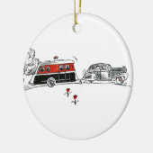 Antiek RV-camper en -kartonnen tekening | Gepensio Keramisch Ornament (Links)