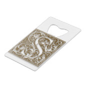 Antiek S-monogram Creditkaart Flessenopener (Achterkant Gekanteld)