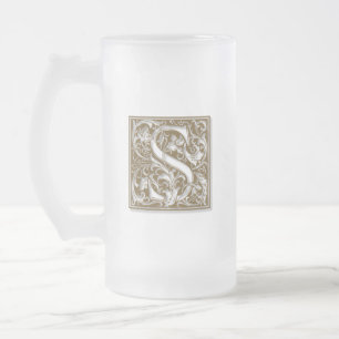 Antiek S-monogram Matglas Bierpul