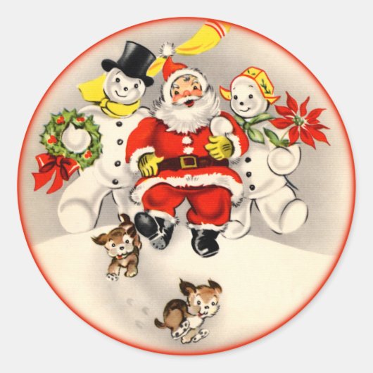 Antiek Santa en Sneeuwmensen Stickers (Voorkant)