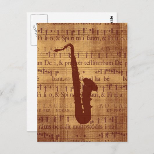 Antiek saxofon briefkaart (Voorkant / Achterkant)