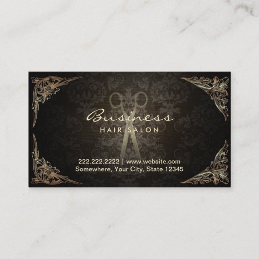 Antiek schaar Dark Damask Hair Salon Visitekaartje (Voorkant)