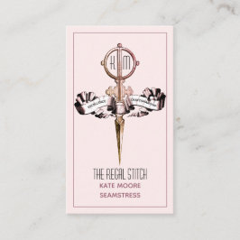 Antiek schaar en banner roze naaister visitekaartje