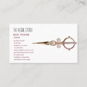 Antiek schaar en banner roze naaister visitekaartje (Achterkant)