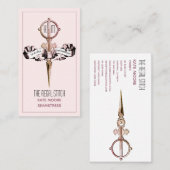 Antiek schaar en banner roze naaister visitekaartje (Voorkant / Achterkant)