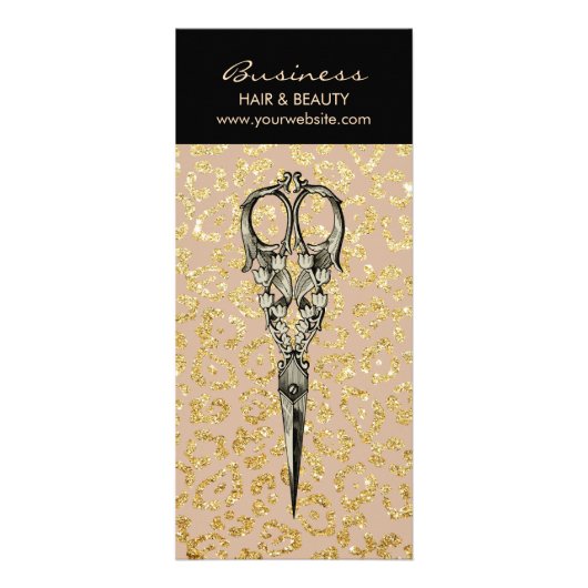 Antiek schaar  Gold Leopard Hair Salon Reclamekaart (Voorkant)