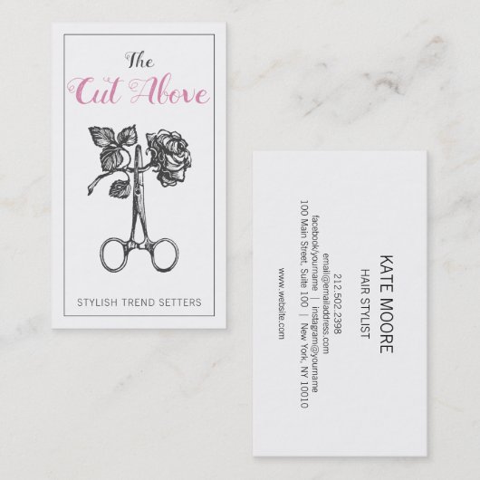 Antiek schaar-haarlijst visitekaartje (Voorkant / Achterkant)