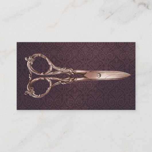 Antiek schaar Hair Stylist  Paars Damask Visitekaartje (Voorkant)