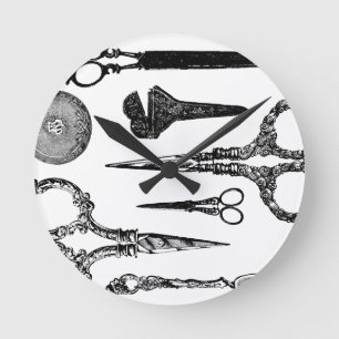 Antiek schaar Vignette Ronde Klok