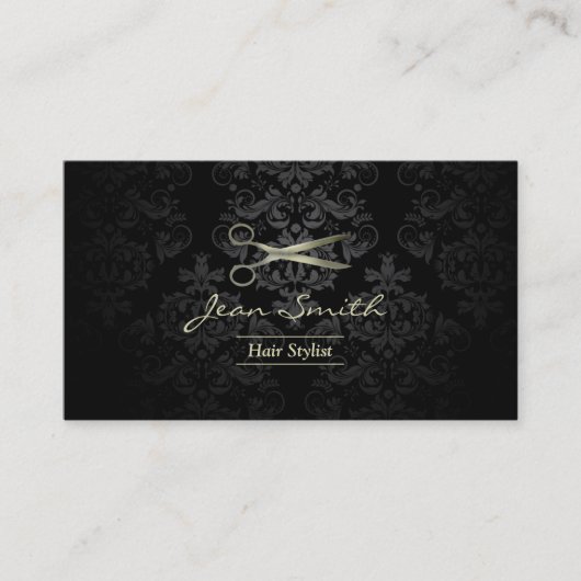 Antiek schaar, zwart en gouden Damask Hair Stylist Visitekaartje (Voorkant)