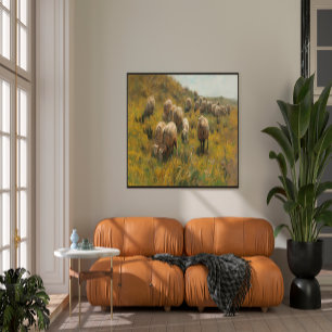 Antiek schapenweide  boerderij land canvas afdruk